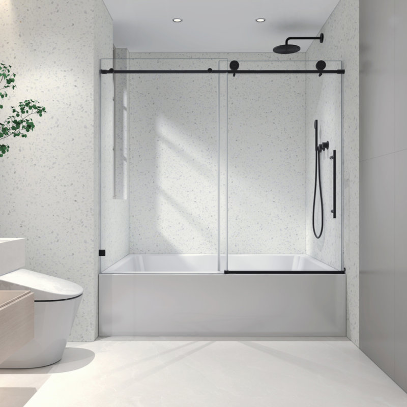 Frameless One Fixed And One Shifted Shower Door, 70MM 304 Stainless Steel Large Pulleys With Adjustable Soft Closing Function,With Nano Easy Cleaning And Stick Explosion-Proof Menbrance