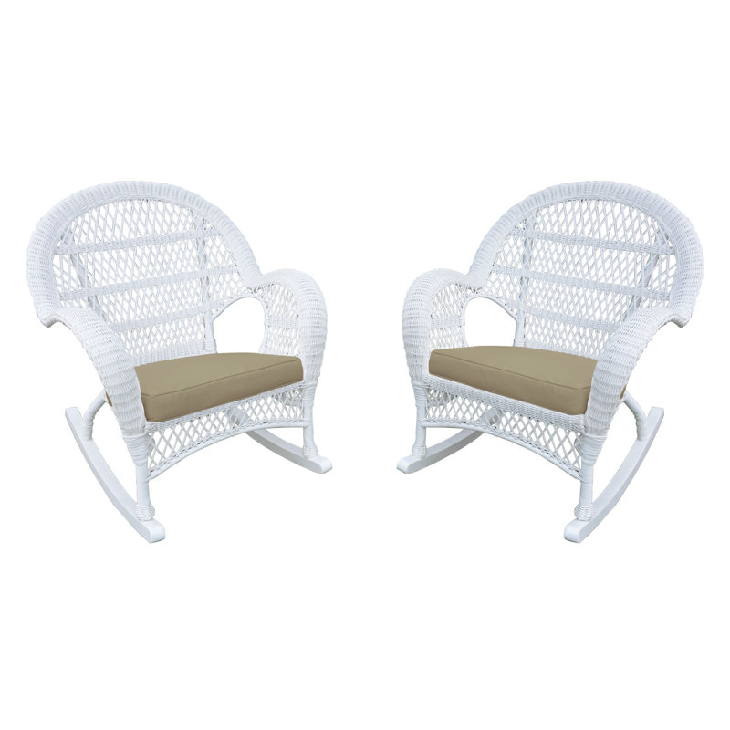 Chaise berçante en osier avec coussins Berchmans, Brun clair, Noir