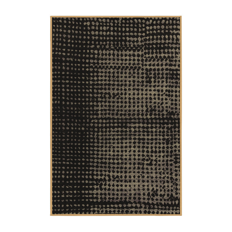 Tapis oriental brun / noir en laine et polyester tissé à la machine Zilynn, Rectangle 7 pi x 10 pi