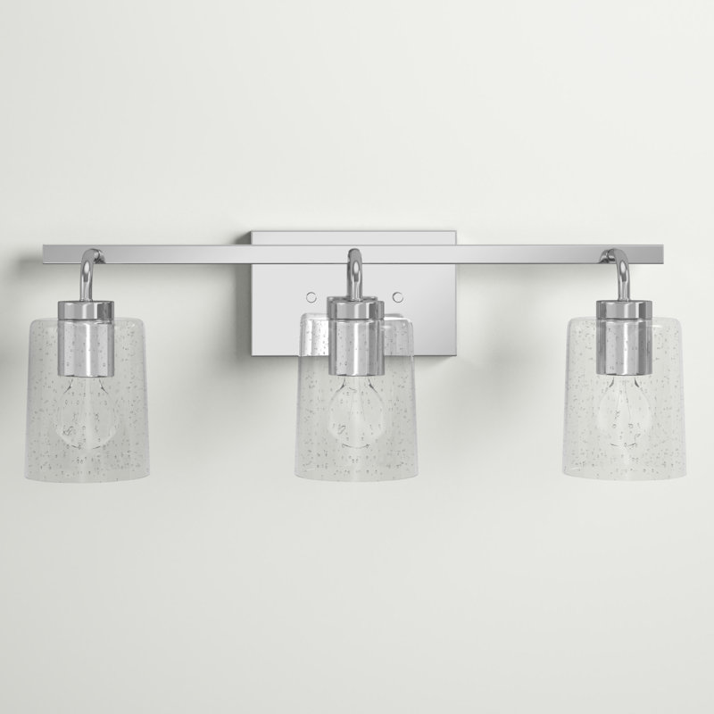 Chrome 3-Light Dimmable Vanity Light with Seeded Glass Shades