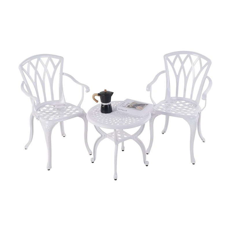 Ensemble bistro d'extérieur - Fauteuils de patio en fonte d'aluminium résistants à la rouille, blanc