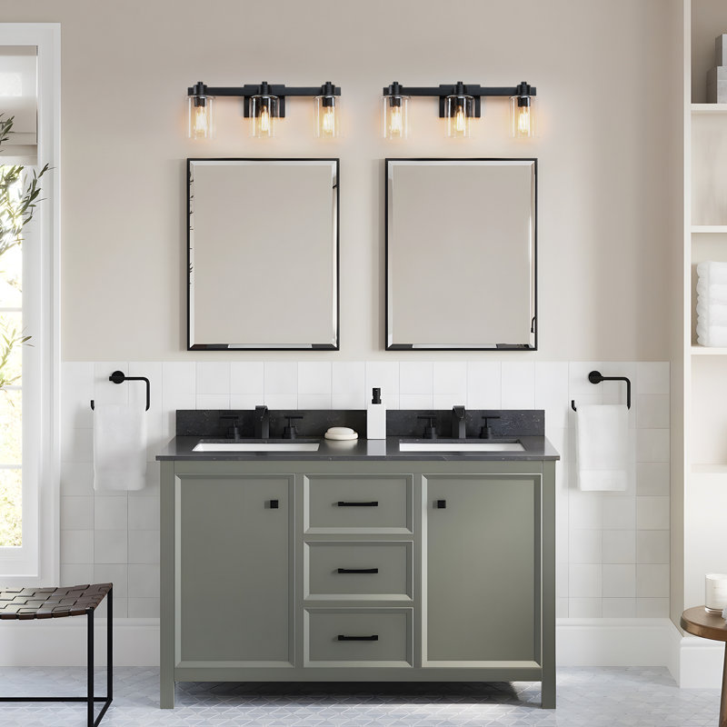 22'' 3-Light Matte Black Bathroom Vanity Light with Glass Shade, 3 Lights, Matte Black