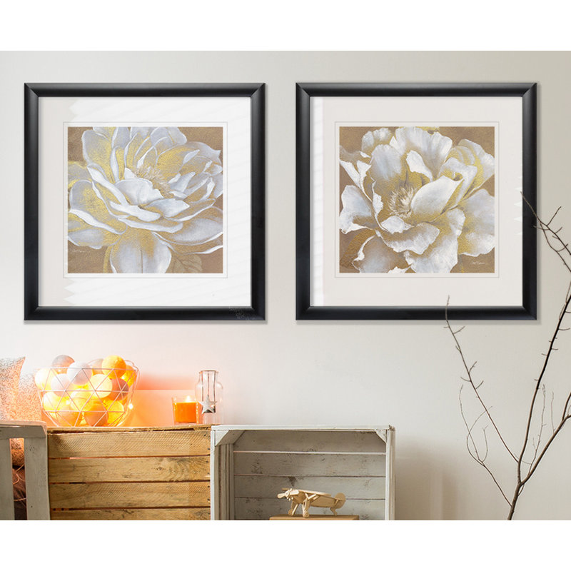 " Golden Bloom I " 2 - Pieces, Black Framed