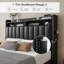 Cadre de lit Francille, taille standard, capitonné, orné de rivets, 2 tiroirs sous le lit, tête de lit à 2 niveaux avec poches latérales, sommier non requis-26192708-62740752