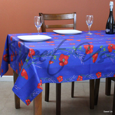 Wipeable Stain Resistant Acrylic Coated Cotton French Provencal Poppy Floral Tablecloth