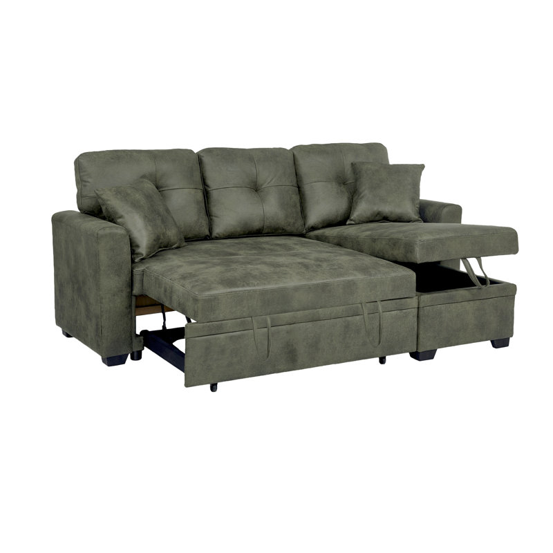 Canapé modulaire avec lit escamotable Upholstery, Tissu vert Oliver