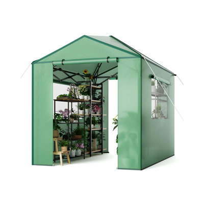 Portable Walk-In Greenhouse 6x8ft – Heavy-Duty Frame with Roll-Up Door & Mesh Windows for Outdoor Plant Growing