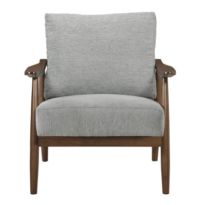Chaise rembourrée en tissu gris, bois d'hévéa massif, profondeur d'assise de 20 po, hauteur du produit moderne: 33,23 po, bois