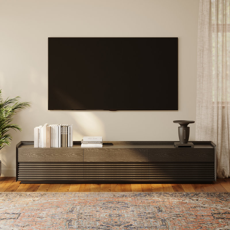 Meuble télé Mid-Century moderne avec lumière DEL, entièrement assemblé, H 19,27 po x L 94 po x l 15,75 po, Noir