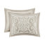 Housse de couette 100% coton taupe avec médaillons en chenille, 2 taies décoratives assorties et - certification en coton, taupe, chenille, attaches intérieures, fermeture à boutons, taies décoratives,