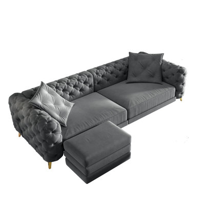 97.7" 3-in-1 Convertible Sleeper Sofa,28.4" Deep Seat Pull Out Sofa Bed,Button Tufted Modern Sofa,4-Seater Couch with Movable Ottoman  for Apartment,Office,Bedroom