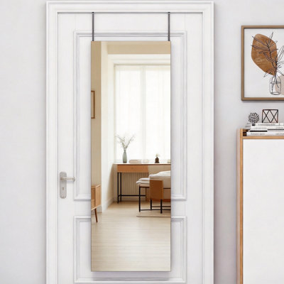 47" x 16" Square Black Full Length Mirror, Over-the-Door & Wall Mount Full Body Hanging Mirror for Bedroom, Living Room, Cloakroom