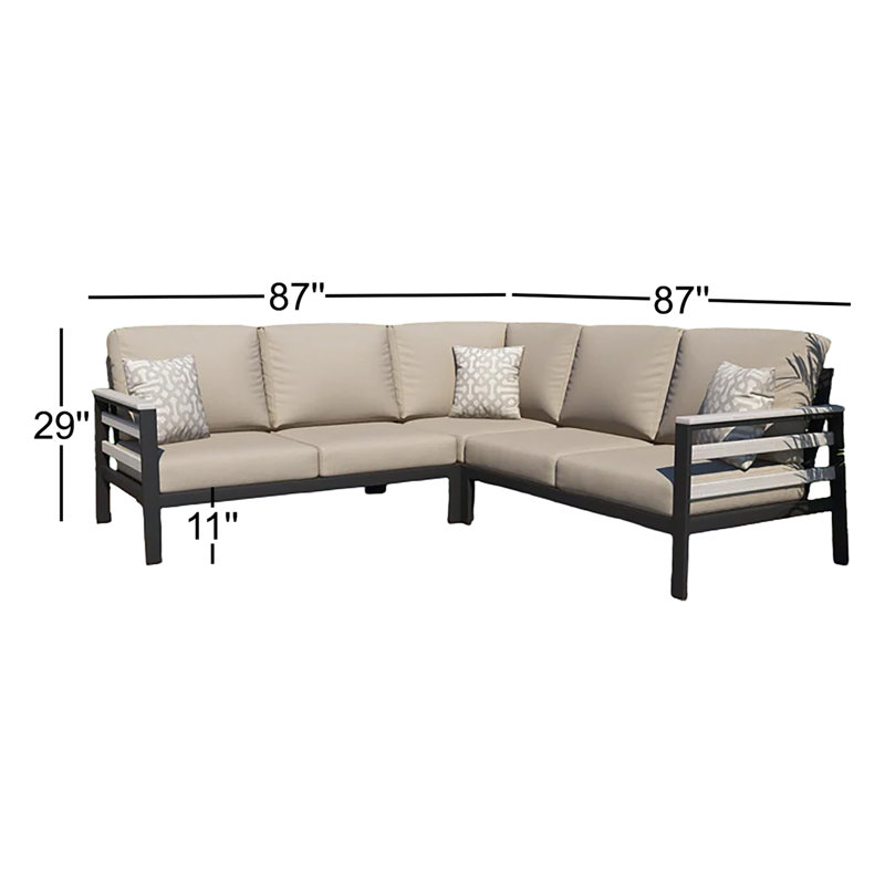 Townsend Outdoor 5 Person Sectional Seating Group With Sunbrella Cushions, Geometric, Cast Silver Sunbrella®