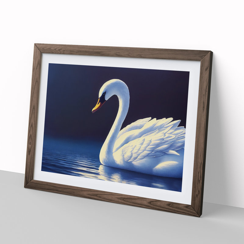 Ravishing Swan - Single Picture Frame Print, 25cm H x 34cm W x 2cm D, Walnut Framed