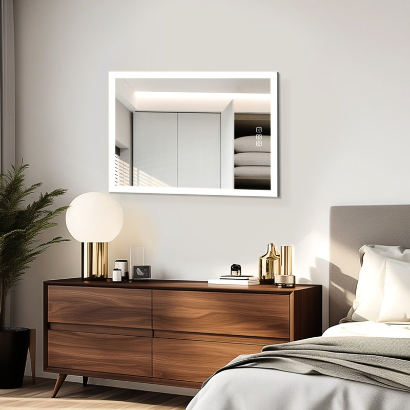 36" X 28" Led Bathroom Mirror, 5 Mins , 3 Colors Adjustable, Stunning Hd Reflection, Wall Mounted Dimmable, Coveted Reflection