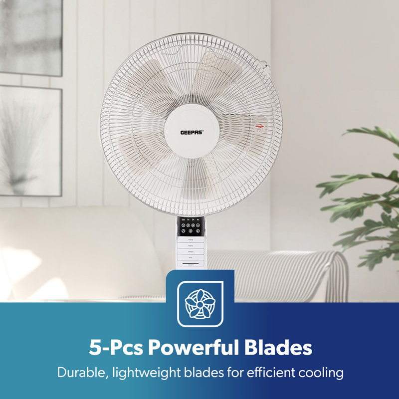 GEEPAS 16’’ Pedestal Fan with Remote Control, White, White