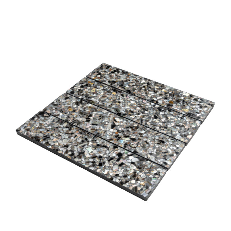 Amalfi 3x12 in. Black with Amber Pearl flecks Glossy Shell, Terrazzo Elongated Subway Wall and Floor Tile (5 sq ft/case, 20-Pack)