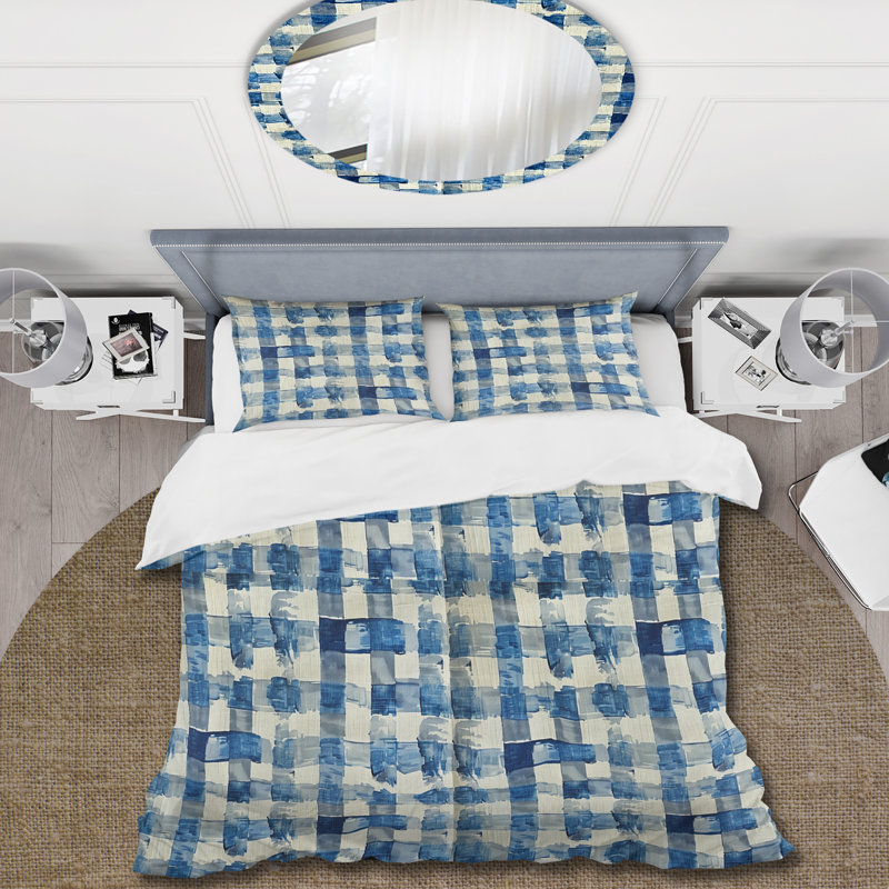 Ensemble de housse de couette bleu beige Mid-Century Gingham IV - Mid-Century