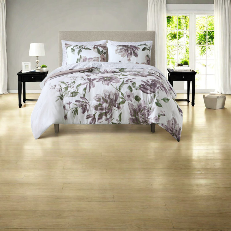 Ensemble de literie moderne en polyester mauve à motif floral pour la maison