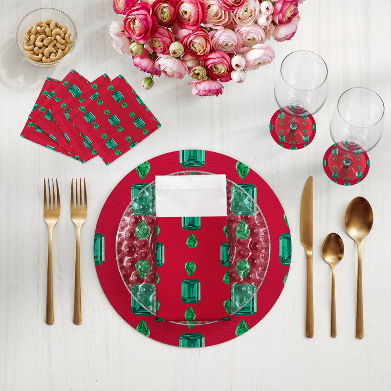 Sous-verres ronds en cuir Gem Emeralds, Rouge