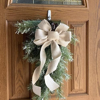 Beige Burlap Ribbon Wreath Bow - 10" Wide, 18" Long Tails, Ivory, Fall Decor, Thanksgiving, Christmas Decoration, Winter, Farmhouse Country Decoration, Swag, Garland
