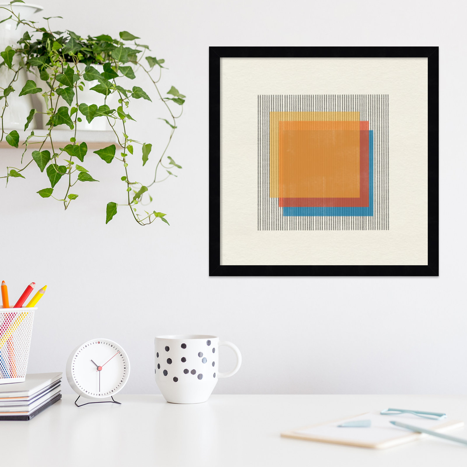 Midcentury Modern Squares No 1 Print, Black Framed, 17" H x 17" W x 1" D
