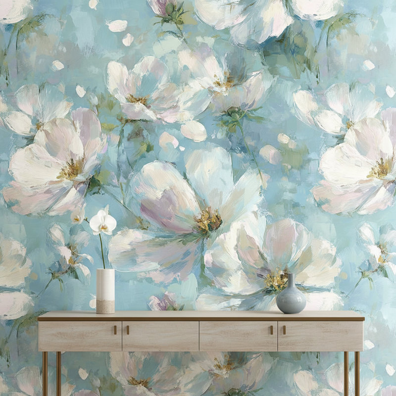 Papier peint floral abstrait mural bleu