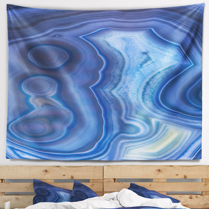 Tapisserie abstraite en agate bleue, H 78 po x l 92 po
