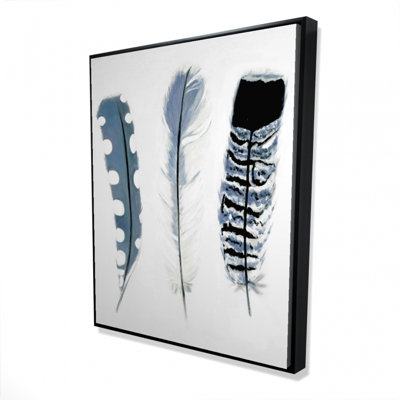 Plumes bleues délicates - Toile encadrée bohémienne
