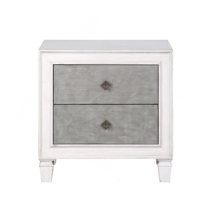 Two-Tone Finish Nightstand With 2 Drawers, Rustic Gray And Weathered White