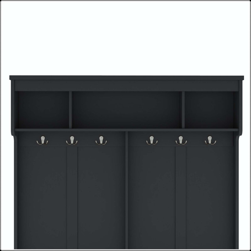 77.3" Modern Hallway Hall Tree with 6 Hooks & Shoe Cubbies, Black