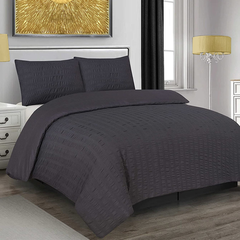 Polyester Solid Colour Duvet Cover Set, Charcoal, Kingsize - 2 Standard Pillowcases