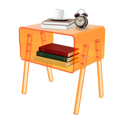 Clear Acrylic Side Table With Open Storage Shelf