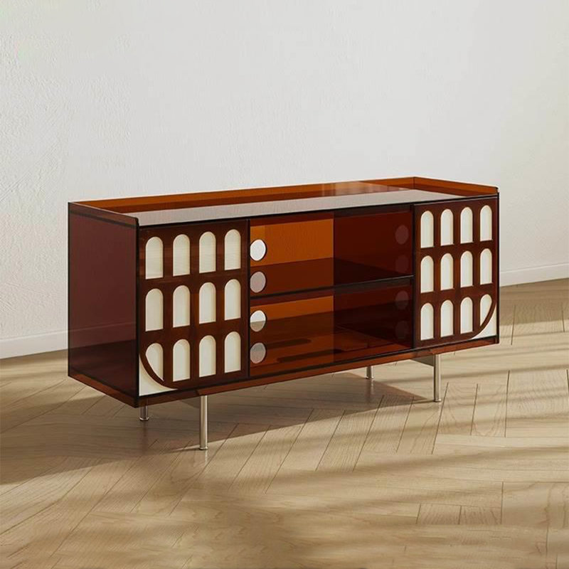 Modern efficient storage acrylic accent cabinet, Amber Brown/Silver