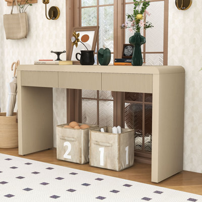 Vintage Wood Entryway Console Table with Curved Edge Design, Storage Drawers and Adjustable Feet