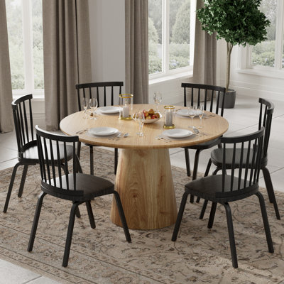 7 Pieces Modern Farmhouse Round Dining Set with Mid-century Windsor Chair Set for 6