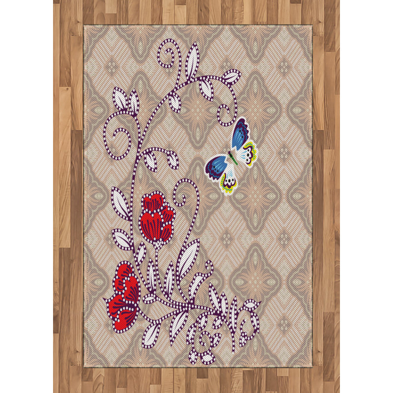 Floral High Density Long Fiber Poly Threads Decorative Area Rug Carpet, Rectangle 4' x 5'8"