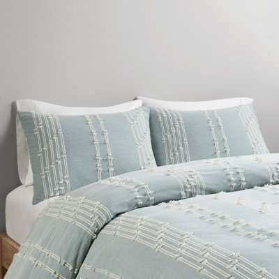 Full/Queen Duvet Cover , Cotton With Natural Stripes And Certification 3 Piece Bedding Ground Pattern Buttons