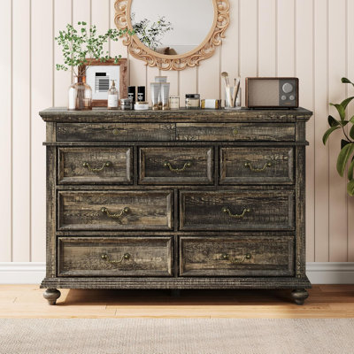 Commode moderne en bois avec 9 grands tiroirs et poignées en métal