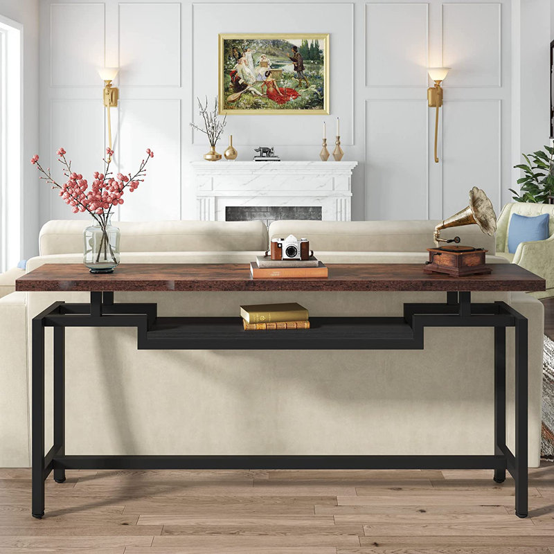 70.86'' Console Table, Brown Top/Black Base