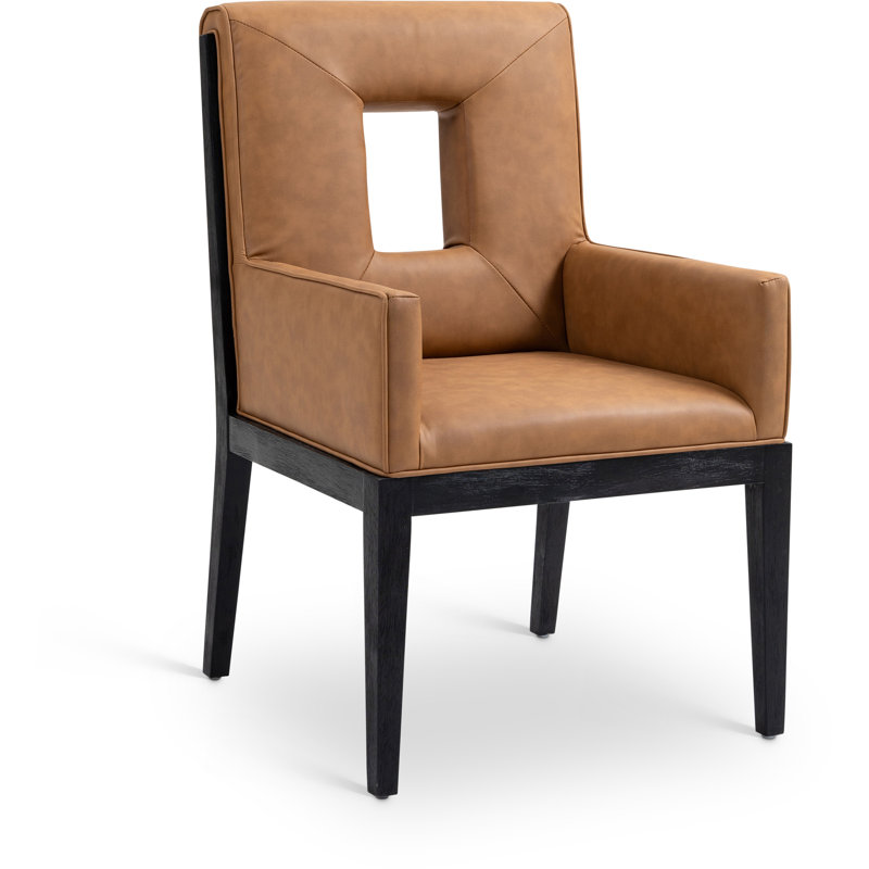 Fauteuil de salle à manger Flore, Cuir cognac végétalien, Noir