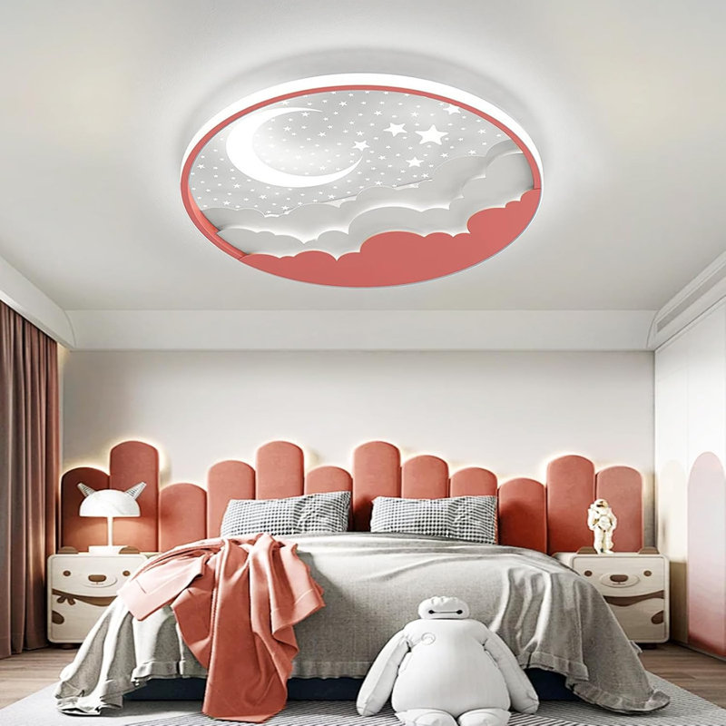 Flush-mounted LED Ceiling Light, 1 Bulb, 50 cm, Pink, 10cm H x 50cm W x 50cm D