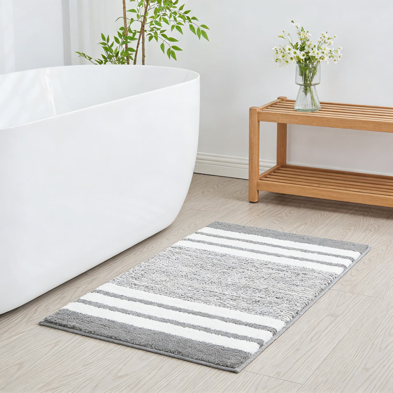 Non-Slip Bath Mat With Plush Microfiber, Absorbent And Washable Bathroom Rug For Safety And Comfort, Gray