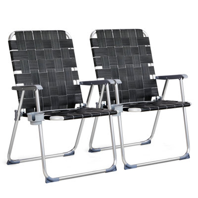 Chaise de plage noire pliante avec porte-gobelet (ensemble de 2)
