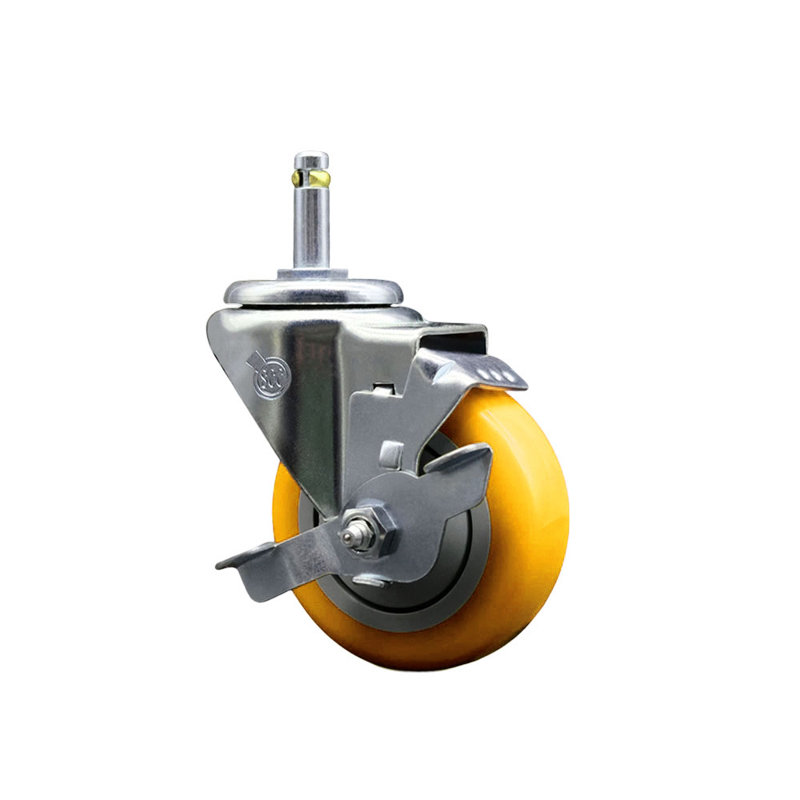 Roue de 3,5 po pivotante sur roues pivotantes de 7/16 po avec frein, Jaune