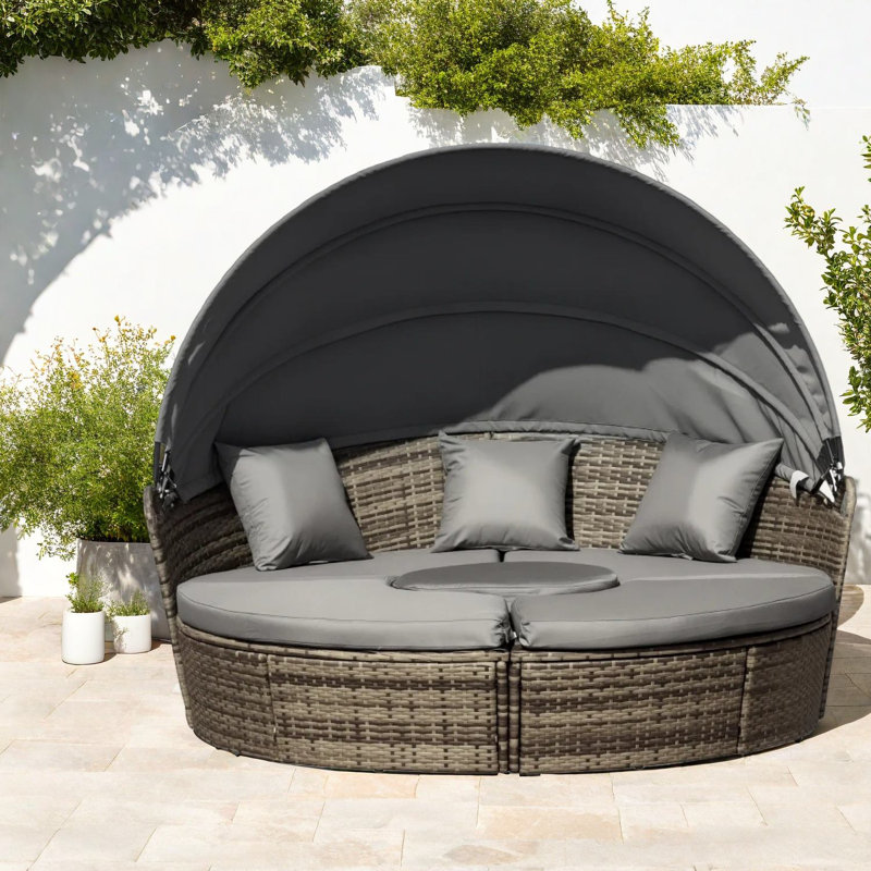 Modern Convertible Patio Sofas, Steel Rattan Design, Outdoor Daybed Set