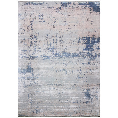 High-Quality Hand-Knotted Silver And Aqua Area Rug