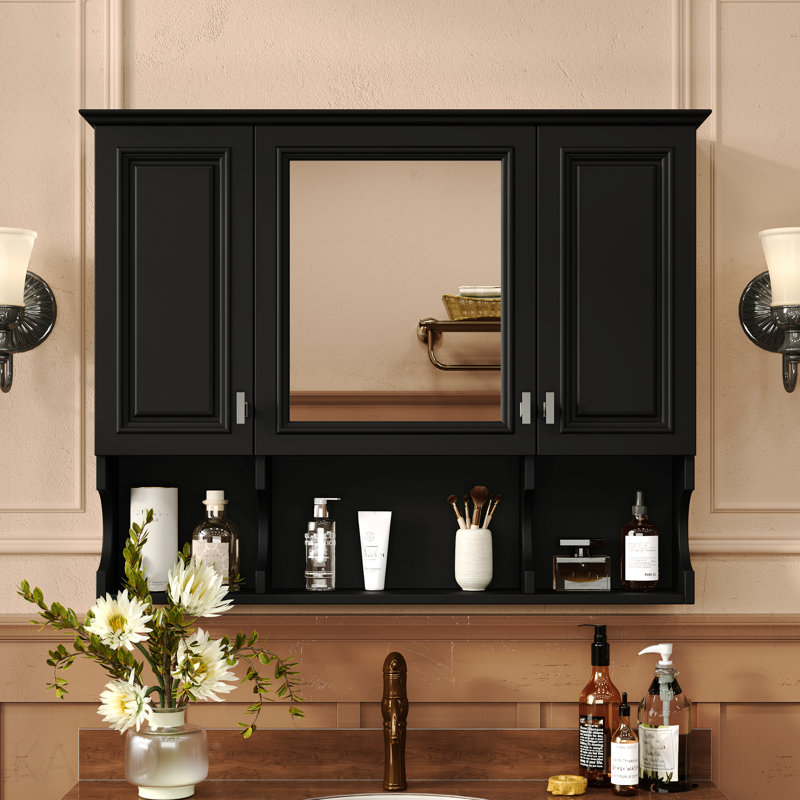 Armoire à pharmacie murale 35 po x 28 po, armoire de salle de bain moderne avec miroir, armoire à miroir avec tablettes ouvertes