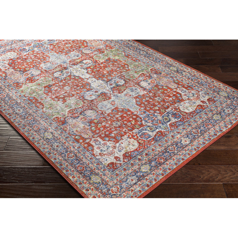 Bright Red Wool Traditional Washable Area Rug 2'7" x 4'