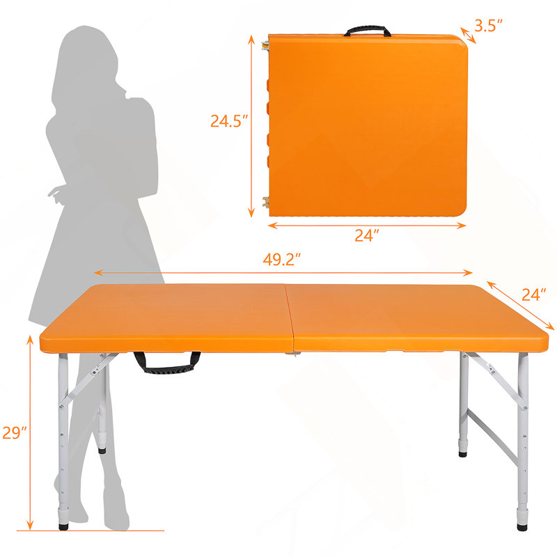 Table pliante portative orange 4 pi 4 po poids pliable intérieur et extérieur 135 kg, Orange